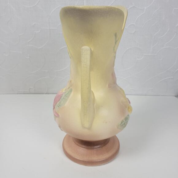 VTG Hull Pottery Magnolia Flower Vase Footed Matte‎ Yellow 2 Handle Art Nouveau - Picture 14 of 16